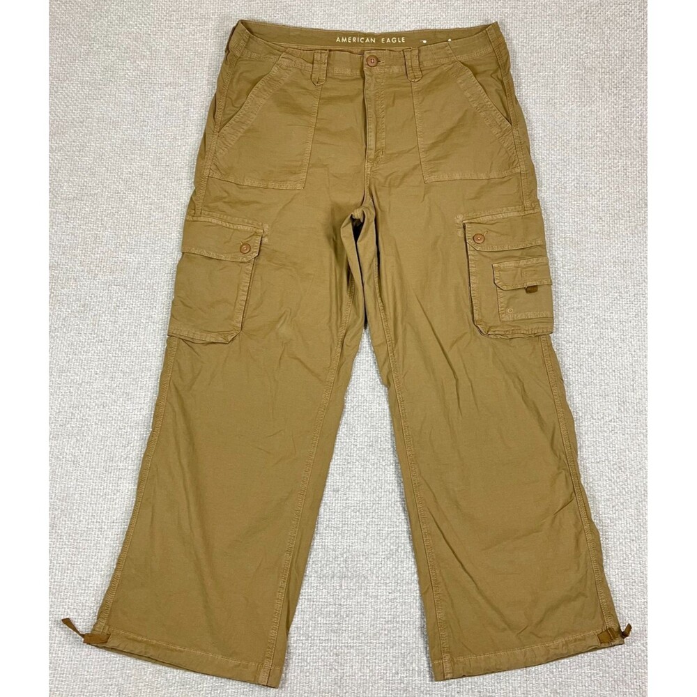 American Eagle Baggy Jogger Cargo Pants Women's Size 18 Brown Wide Leg Stretch